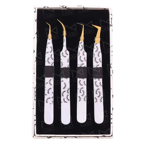 Ensemble de 4 pinces à cils de haute qualité, antistatiques, durables, avec poignée diamantée, en acier japonais, pour extensions de cils. - Product Image 3