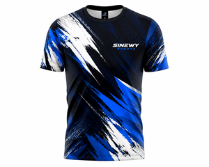 เสื้อยืดกีฬาแขนสั้นผู้ชาย SINEWY พิมพ์ลายตัวอักษร แห้งเร็ว คอกลม ทรงโอเวอร์ไซส์ ผ้าฝ้าย 100% พิมพ์ลายฟล็อค ระบายอากาศได้ดี สีฟ้า - Product Image 1