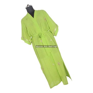 KL019 Robe de nuit longue kimono vintage en soie mélangée pour femme, style sari, séchage rapide, avec cordon de serrage, collection automne/hiver - Product Image 1