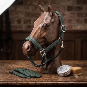 Lujoso Cabestro Acolchado para Caballo en Cuero Negro, Marrón y Bronce, con Cabezal Trenzado a Mano en Cuero Genuino y Herrajes de Latón - Product Image 6