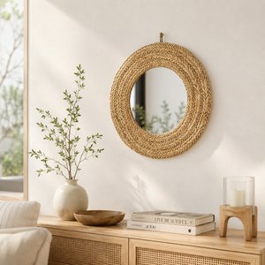 Premium Natural Seagrass <b>Mirror</b> <b>Round</b> Woven Frame Wall Accent for Entryway <b>Bathroom</b> Bedroom and Living Room - Product Image 6