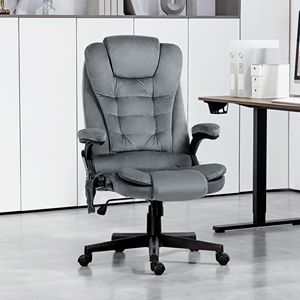 Sedia da Ufficio Direzionale Regolabile in Altezza a 6 Punti con Schienale Alto in Velluto Riscaldato e Massaggio Vibrante Grigio Scuro - Per Uso Domestico - Product Image 2