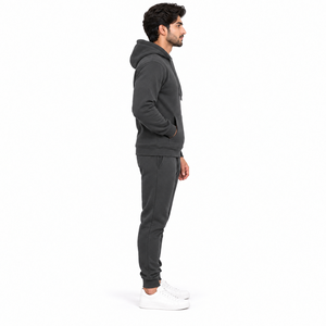 Ensemble de survêtement unisexe gris foncé en molleton écologique, à manches longues, couleur unie, décontracté, avec poches latérales et cordon de serrage – Grande Vente - Product Image 5
