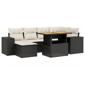 Conjunto de Sofá de Jardín de 7 Piezas con Reposabrazos Ajustables, Colección de Ratán PE Negro - Product Image 2