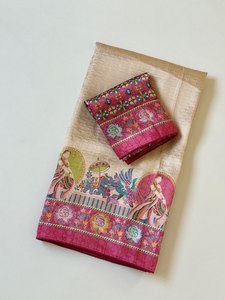 Sari indien traditionnel en soie avec imprimé numérique et ensemble de chemisier pour les occasions de mariage, sari long pour femmes - Product Image 1