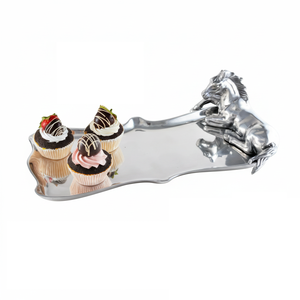 Plateau de service rectangulaire de luxe en acier inoxydable avec poignées doubles dorées, plat décoratif moderne en métal pour buffet d'hôtel - Product Image 5