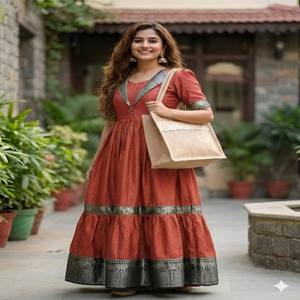 Robe longue en soie jacquard VASTRA COTTAGE avec doublure en micro-coton et col veste, robe de soirée ethnique pleine longueur - Product Image 6