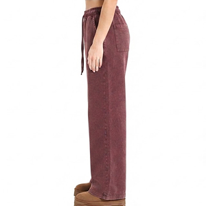 Pantalones de pierna recta de color liso con cintura elástica, estilo casual, a la moda, con bolsillos laterales, joggers de pierna ancha para mujer, al por mayor - Product Image 2