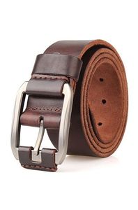 Ceinture en cuir de vache marron, couleur unie, boucle à ardillon rectangulaire argentée, style décontracté, durable, ceinture pour homme - Product Image 3
