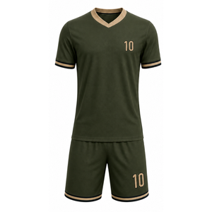 Elegant Olive Green Football Uniform with Gold Accents | Sleek Black Striped Cuff <b>Soccer</b> Kit | Classic Tricolor Athletic Jersey - Product Image 1