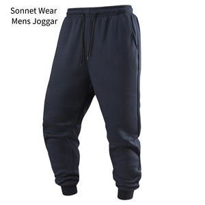 Pantalon de survêtement décontracté pour homme à séchage rapide, motif croisé, 100 % coton, teint en pièce, taille élastique, poches - Product Image 1