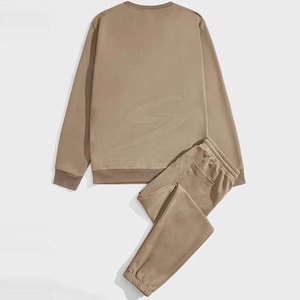 Ensemble de survêtement décontracté pour homme en polyester/coton léger, avec cordon de serrage, respirant, motif uni pour le confort et la chaleur - Product Image 2