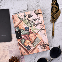 Carnet de voyage vintage A5 fait main avec cadenas « Le voyage commence » – Journal d'aventure avec 100 pages et cadenas métallique pour journal intime