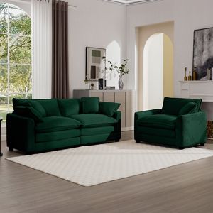 Set componibile da soggiorno in tessuto di velluto a coste verde moderno della metà del secolo con 3 posti e monoposto componibile con 2 bracci 4 cuscini - Product Image 2