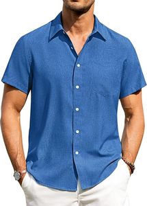 Camisas de Lino Aero para Hombre, Camisas de Manga Corta con Botones, Sin Arrugas, Casuales, para Vacaciones, Playa, Verano, Transpirables - Product Image 3
