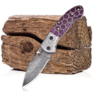 Handmade Industrial Grade Damascus Steel Folding <b>Knife</b> With Razen <b>Handle</b> and Leather Sheath <b>for</b> Outdoor Camping - Product Image 3