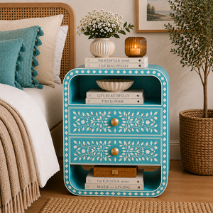 Custom Resin Bone Inlay Nightstand With Drawers & <b>Shelf</b> Decorative Cabinet <b>Bedside</b> End Table For Bedroom Hotel Premium Homedecor - Product Image 1