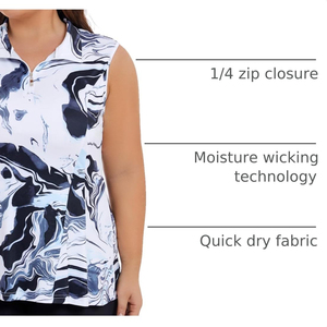 Camiseta deportiva sin mangas con cremallera de un cuarto para mujer, diseño sublimable, transpirable, para tenis, golf y correr. - Product Image 4