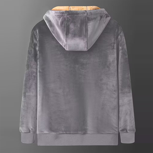 Vente flash : sweat à capuche en velours pour homme, couleur gris, manches longues, fermeture éclair, doux et confortable pour l'extérieur. - Product Image 2