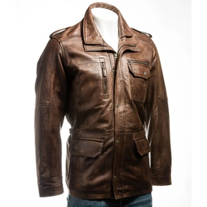 Men's <b>Long</b> <b>Leather</b> <b>Jacket</b> with Solid b Design Autumn Winter Cold Snowy Days Stand Collar With Pockets <b>Leather</b> <b>Jacket</b> - Product Image 1