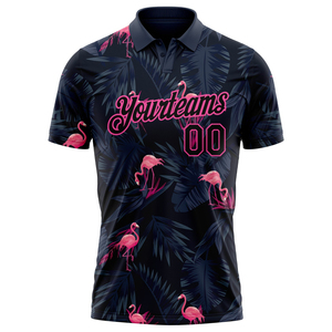 Polo de Alta Calidad con Diseño Personalizado OEM, Diseño de Flamencos Negros y Rosas, Tejido Transpirable de Secado Rápido, Listo para Personalizar con el Logotipo del Equipo - Product Image 2