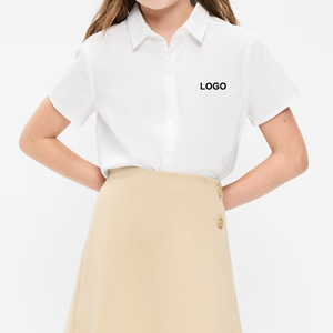 Chemises d'uniformes scolaires unisexes en coton à manches courtes bleu clair, vente en ligne - Product Image 4
