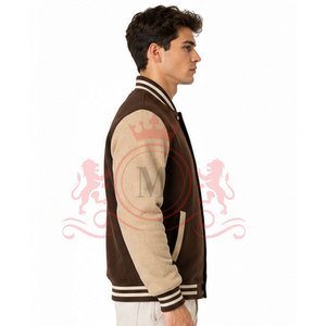 Chaqueta Letterman Nueva en Color Beige Marrón, Tela Suave, Cierre de Botones a Presión, Cuello Acanalado, Cómoda para Uso Diario - Product Image 5