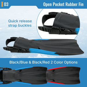 ครีบดำน้ำแบบเปิดส้นเท้า AROPEC Professional รุ่นยางคุณภาพสูง; ใบครีบแบบมีช่องระบายแรงขับสูง พร้อมหัวเข็มขัดปลดเร็ว; โรงงานผลิตอุปกรณ์ดำน้ำแบบ OEM/ODM - Product Image 4