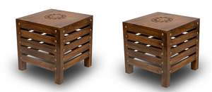 Meubles en bois de manguier faits à la main avec finition antique, chaise multifonctionnelle, repose-pieds, support pour plantes et table d'appoint - Product Image 5