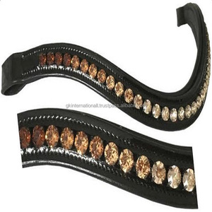 Bandas para cejas de caballo de cuero con piedras doradas y múltiples cristales Bling hechas en bandas para cejas de canal vacío de cuero inglés negro y marrón - Product Image 4