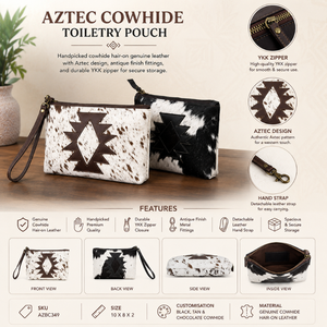 กระเป๋าใส่เครื่องสำอางหนังวัวแท้ |   กระเป๋าเครื่องสำอางแบบตะวันตก Aztec Hair-On พร้อมซิป, กล่องจัดระเบียบเครื่องสำอาง, รับผลิตตามแบบ OEM - Product Image 5