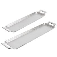 Plateau de service rectangulaire long en métal argenté avec poignées, en aluminium moulé, pour la présentation des aliments et la décoration de table