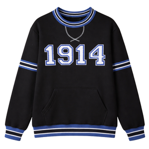Sweat-shirt à col rond en chenille noir Phi Beta Sigma 1914, vêtements de fraternité grecque avec un design chenille classique, confort et style - Product Image 4