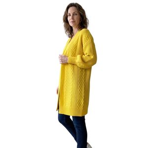 Women Yellow Long Cardigan <b>Sweater</b> <b>Cable</b> <b>Knit</b> Open Front Loose Fit Long Sleeve Casual Fashion Knitwear Custom Logo Manufacturer - Product Image 4
