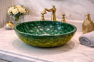 Lavabo Redondo de Malaquita Verde Premium para Baño, Lavabo de Mosaico para Decoración Moderna y Lujosa - Product Image 2
