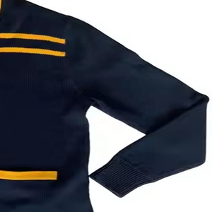 Men's <b>Navy</b> Blue Knitted <b>Cardigan</b> Full Sleeve Button Closure V-Neck Solid Color Autumn Style Regular Fit - Product Image 2
