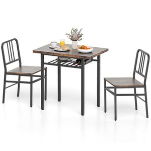 Rustic Brown & Black 3-Piece Dining <b>Table</b> Set <b>Space</b>-<b>Saving</b> Tuck-Under Chair Design for Small Dining Rooms - Product Image 1