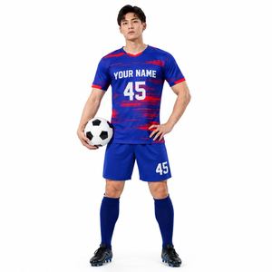 Conjunto de Uniforme de Fútbol Azul Rey Personalizado con Detalles Rojos, Ropa Deportiva de Fútbol al por Mayor para Hombre - Product Image 1