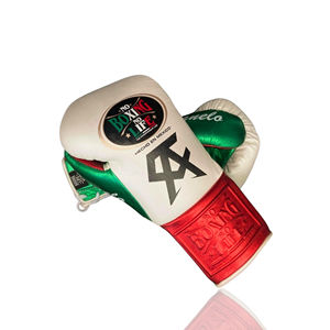 Guantes de Boxeo de Cuero No Boxing No Life, Blancos, Verdes, Rojos Metálicos, Guantes de Boxeo Canelo Fight Gear, Línea de Campeonato de México, Guantes Profesionales - Product Image 1