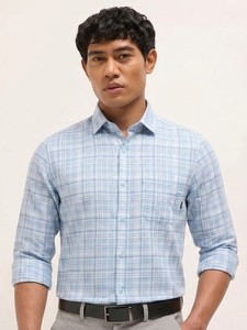 เสื้อเชิ้ตลำลองผ้าฝ้ายลายสก๊อตแขนยาวสำหรับผู้ชาย, เสื้อผ้าฝ้ายแขนยาวแบบเปิดลงกระดุมสองแถวระบายอากาศได้ดีสวมใส่ในฤดูร้อน - Product Image 1