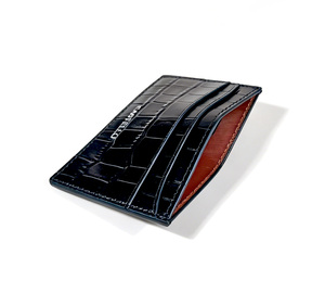 [New Released] Castello Cowhide Croco Embossed Leather Slim Card Case Holder <b>Wallet</b> Open Polyester Black - Product Image 3