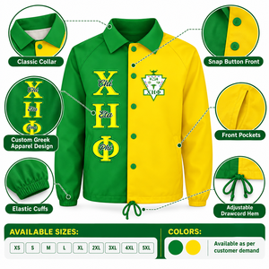 Chaqueta de la hermandad griega Chi Eta Phi con bordado de bloques de color y cuello vuelto, estilo chaqueta cruzada para hermandad universitaria - Product Image 6