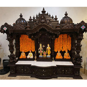 Mandir de luxe en teck de style sud-indien pour la maison, idéal pour les temples bouddhistes aux États-Unis, pour la décoration intérieure, unité de pooja indienne antique faite à la main. - Product Image 1