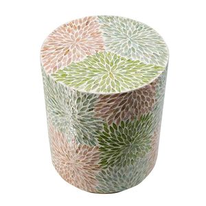 D14x18 Green/<b>Pink</b> Accent Side Table Garden Capiz <b>Stool</b> Console Tables Elegant Cylindrical Design - Product Image 3