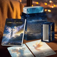 Cartes Oracle personnalisées en papier artistique argenté 350 g/m² avec bord doré dans une boîte rigide à poignée