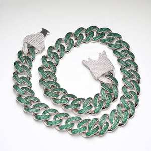 Nouveau Collier Chaîne Cubaine de Luxe Hip-hop en Argent Sterling 925 Plaqué Or et Rhodium avec Moissanite VVS Vert Givré pour Homme – Idéal Cadeau - Product Image 1