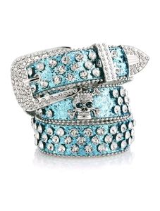 Ceinture en cuir de vache rouge occidentale avec boucle en strass argenté, style décontracté - Product Image 4