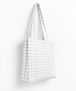 Bolso Tote Pequeño de Lona con Estampado a Cuadros Blancos, Bolso de Hombro Minimalista con Parte Superior Abierta para Uso Diario - Product Image 1
