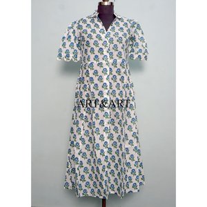 Vestido Midi Transpirable de Algodón 100% Ecológico para Mujer, Estampado Digital Floral, Cuello en V, Manga Corta, Botones, Casual, Dulce y Natural - Product Image 3