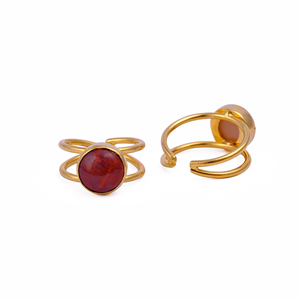 Wholesale Red Jasper Gemstone <b>Ring</b> Adjustable Double Band Gold Plated <b>Statement</b> <b>Ring</b> - Product Image 2